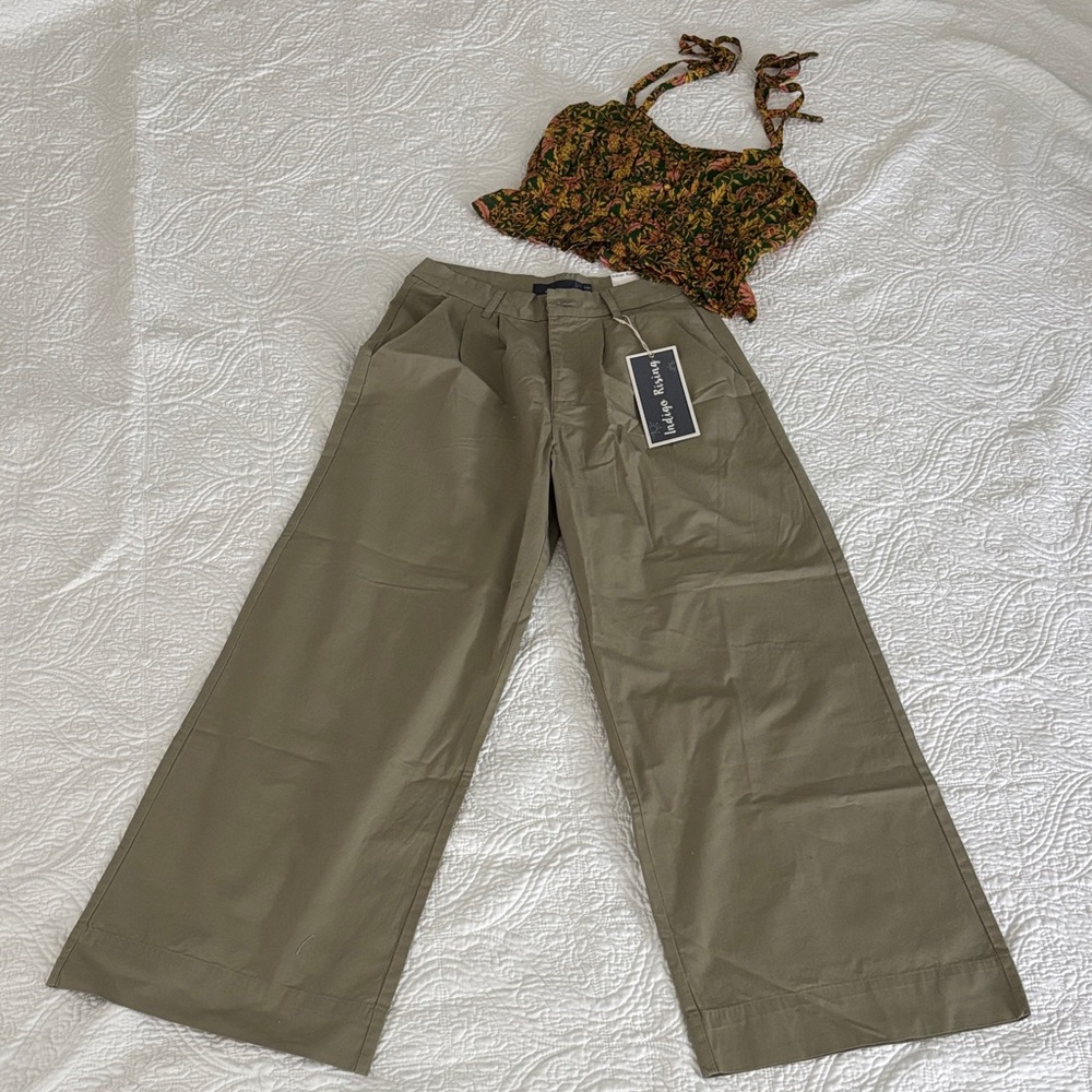 Indigo Rising Women Olive Green Pleated Wide Leg Pants‎